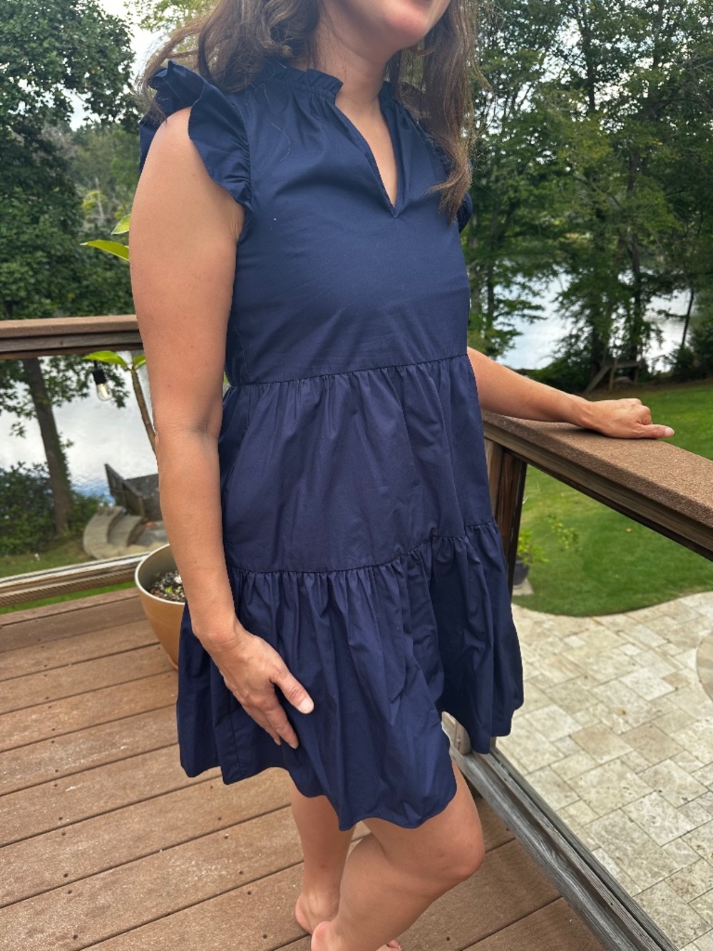 Navy Baby Doll Tiered Dress with Ruffled Sleeves